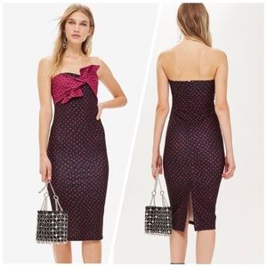 Topshop midi strapless dress- Black/ Pink size 8